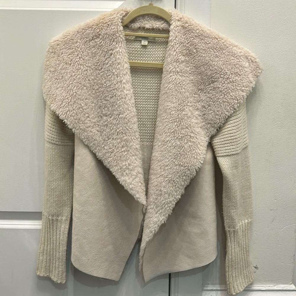 Piperlime Cream Faux Fur Sweater Cardigan Size XS